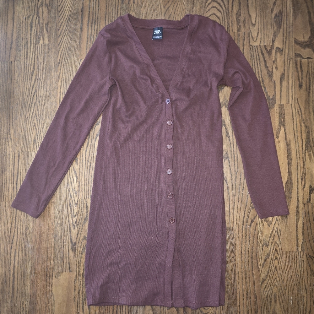 Zara Deep Maroon Button-up Dress Size Large